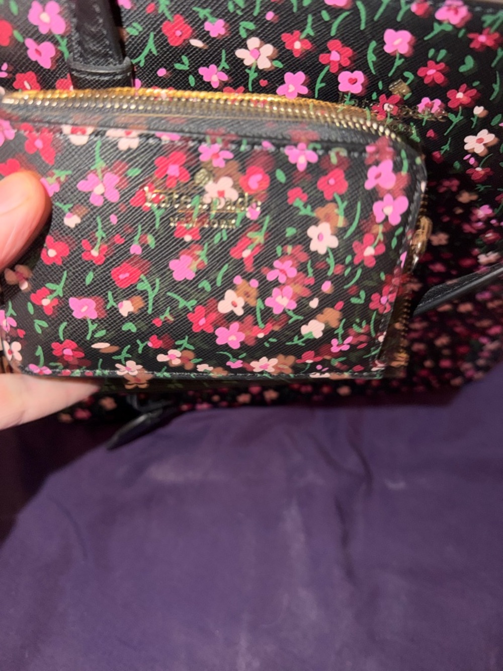 kate spade Black Floral Tote with Pink Accent Pouch - Picture 2 of 5